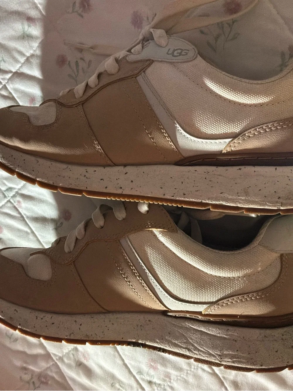 Kids Neutral Beige and Cream Lace-Up Sneakers